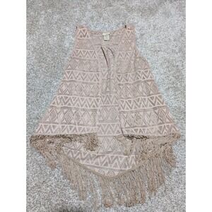 Daytrip Women's Vest Size M Up Loose Sleeveless Vest Beige Macchiato Fringe